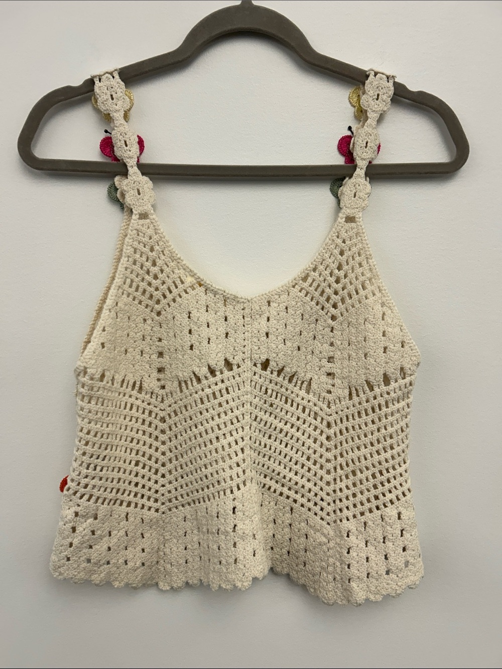 Rebellion Cream Crochet Boho Knit Tank Top with Appliqué Butterflies Size Med - Picture 8 of 8